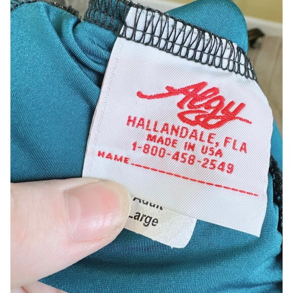 1990s Vintage Romper / 90s Teal Gold Black Lace Cut Out Back Playsuit / Medium - Picture 8 of 8